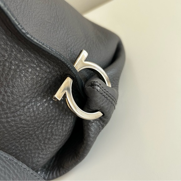 Salvatore Ferragamo Sofia Shoulder Bag Dark Gray Pebble Calfskin - Picture 8 of 16